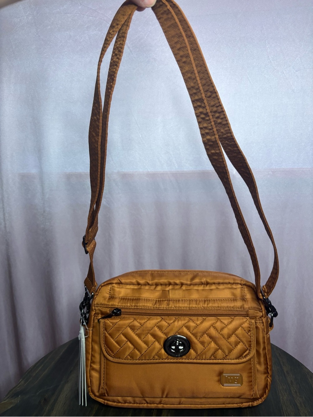 lug Quilted Crossbody Bag in Caramel Brown